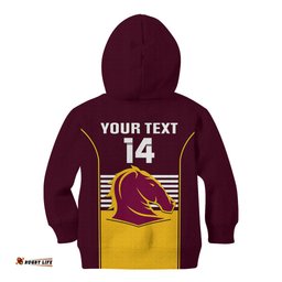 Custom Text And Number Broncos Rugby Kid Hoodie Sporty Style Maroon Version