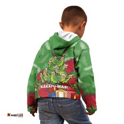 Kakapo New Zealand Christmas Kid Hoodie Meri Kirihimete Pohutukawa Green Color