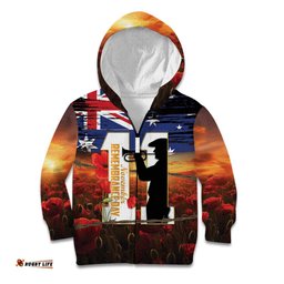 Australia Rememberance Day Kid Hoodie 11 November Poppy Field With Last Post