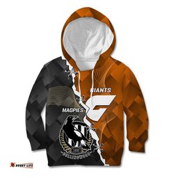 Personalised Collingwood And Giants Football Kid Hoodie Together Sporty Style