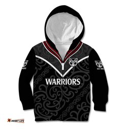 Custom Text And Number New Zealand Warriors Rugby Kid Hoodie Proud to Maori Warriors