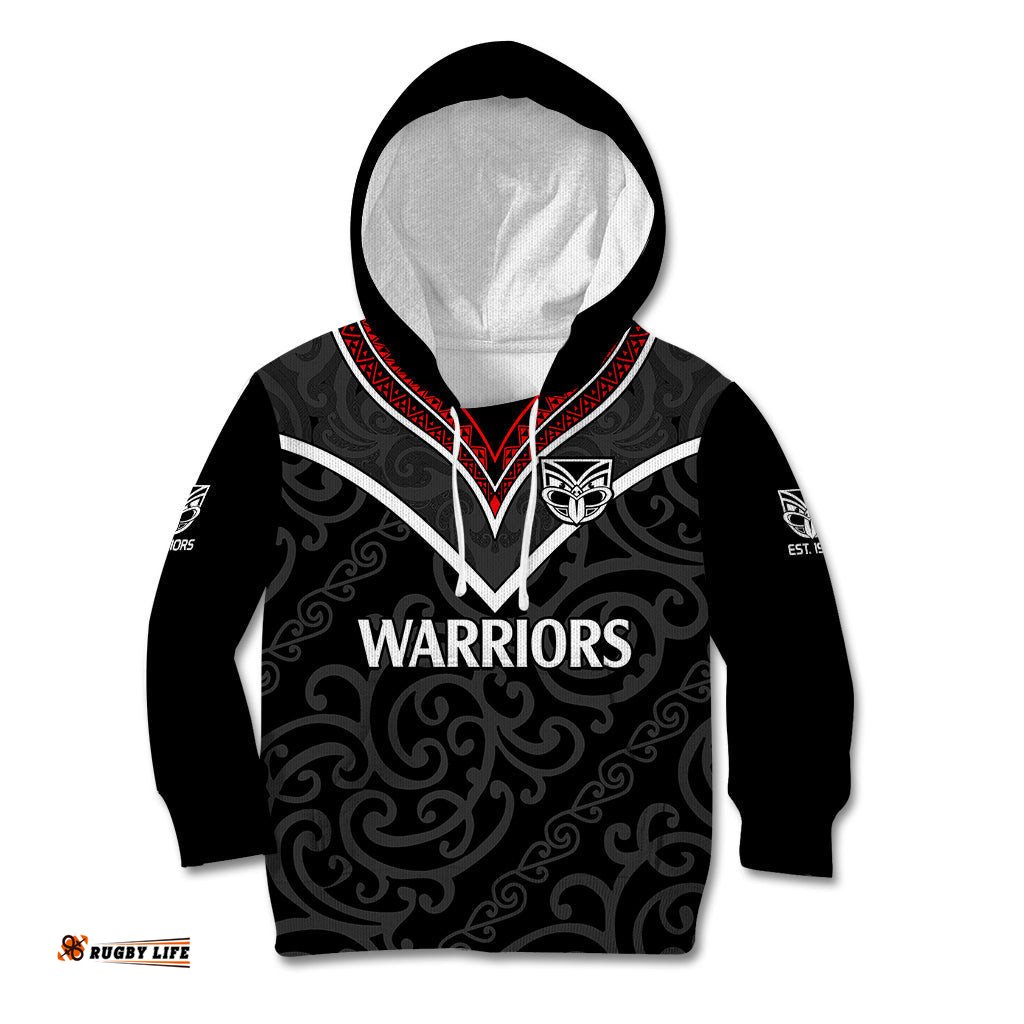 Custom Text And Number New Zealand Warriors Rugby Kid Hoodie Proud to Maori Warriors