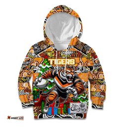 Custom Tigers Rugby Merry Christmas Kid Hoodie Indigenous Australian Art