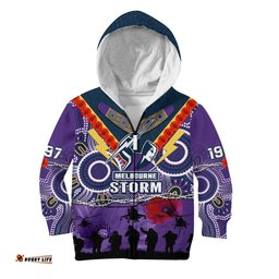 Melbourne Storm Rugby ANZAC Hoodie KID Indigenous Poppy Australian Army