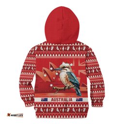 Aussie Kookaburra Kid Hoodie Merry Christmas Red Style