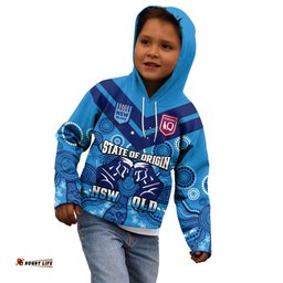 QLD Maroons and NSW Blues Rugby Kid Hoodie State of Origin Indigenous Blue
