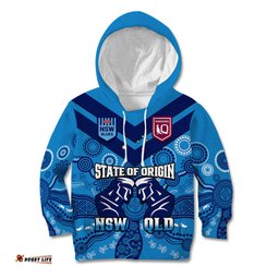 QLD Maroons and NSW Blues Rugby Kid Hoodie State of Origin Indigenous Blue