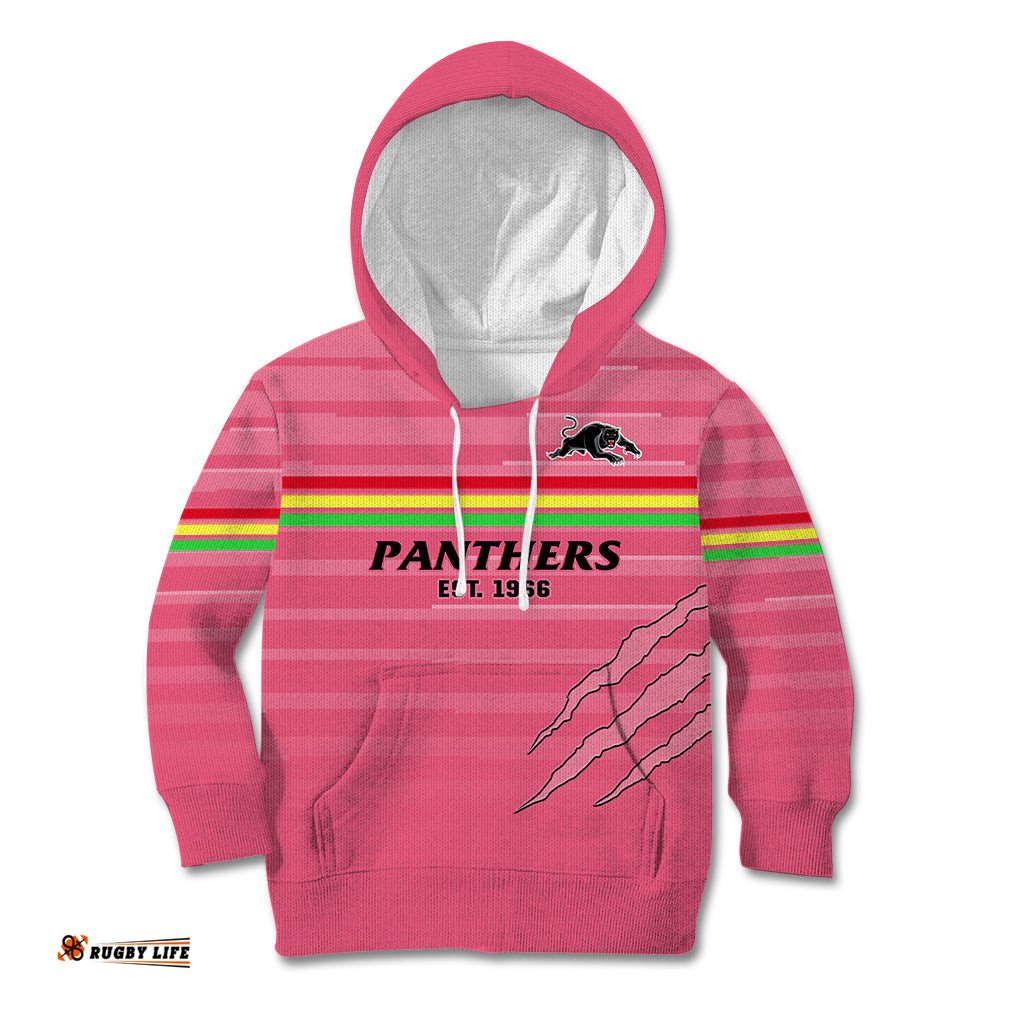 Custom Text And Number Penrith Panthers Rugby Kid Hoodie The Riff Est 1966 Pink Sporty
