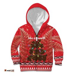 Kiwi New Zealand Christmas Kid Hoodie Meri Kirihimete Silver Fern Red Color