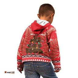 Kiwi New Zealand Christmas Kid Hoodie Meri Kirihimete Silver Fern Red Color