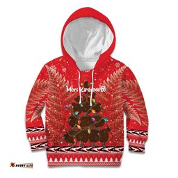 Kiwi New Zealand Christmas Kid Hoodie Meri Kirihimete Silver Fern Red Color