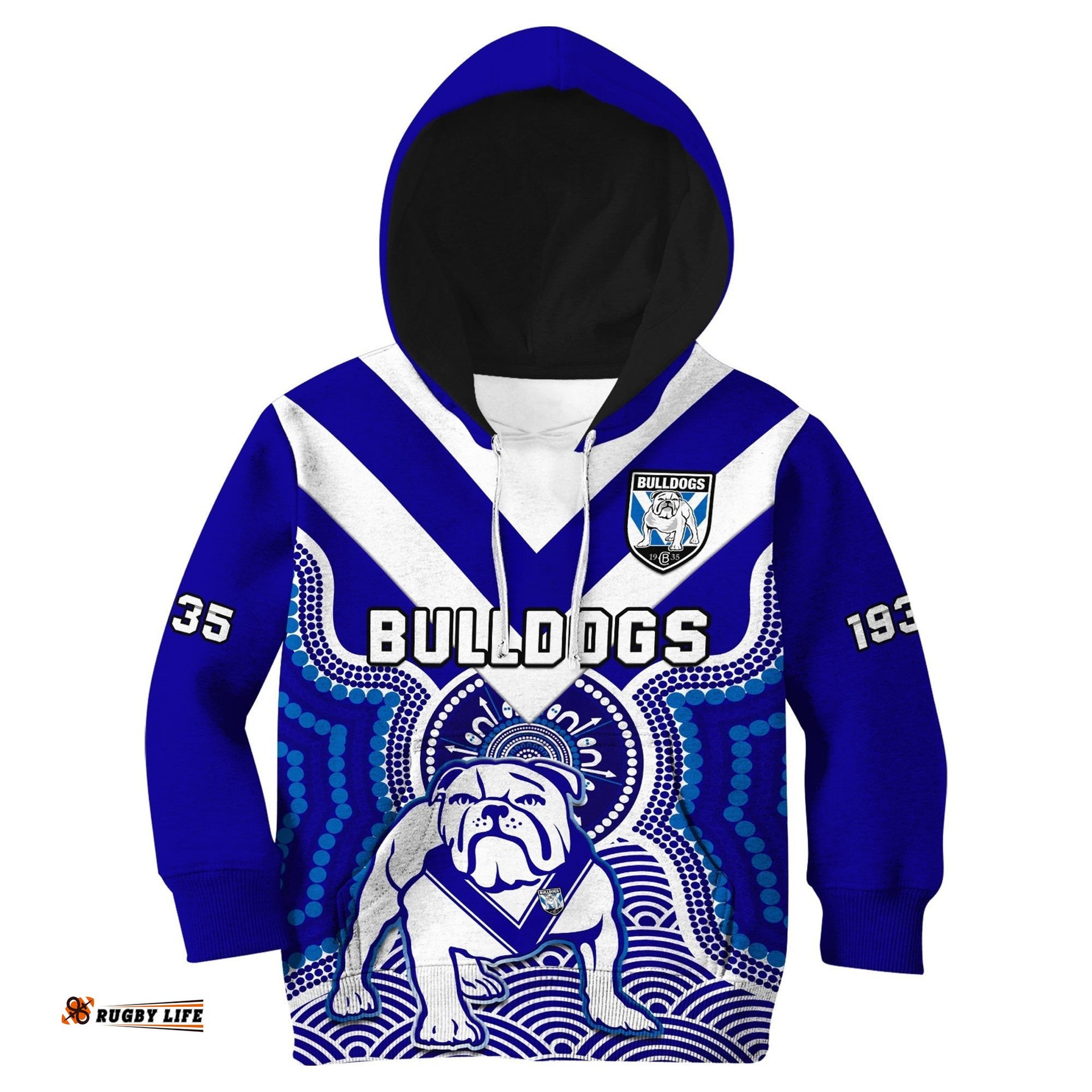 Bulldogs Rugby Hoodie KID Canterbury Bankstown 1935 Indigenous Artsy