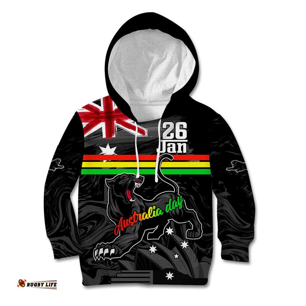 Personalised NRL Panthers Australia Day Kid Hoodie Proud Of Our Boys Black