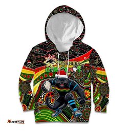 Merry Christmas Penrith Panthers Kid Hoodie Aboriginal Santa Rugby Mascot The Riff