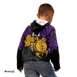 Custom Storm Rugby Kid Hoodie Melbourne Hibiscus and Turtle With Polynesian Pattern