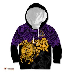 Custom Storm Rugby Kid Hoodie Melbourne Hibiscus and Turtle With Polynesian Pattern