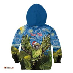 Personalised Jumping Kakapo Christmas Kid Hoodie New Zealand Fern Starry Night Style
