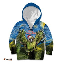 Personalised Jumping Kakapo Christmas Kid Hoodie New Zealand Fern Starry Night Style