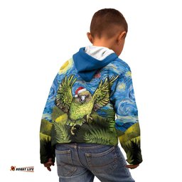 Personalised Jumping Kakapo Christmas Kid Hoodie New Zealand Fern Starry Night Style