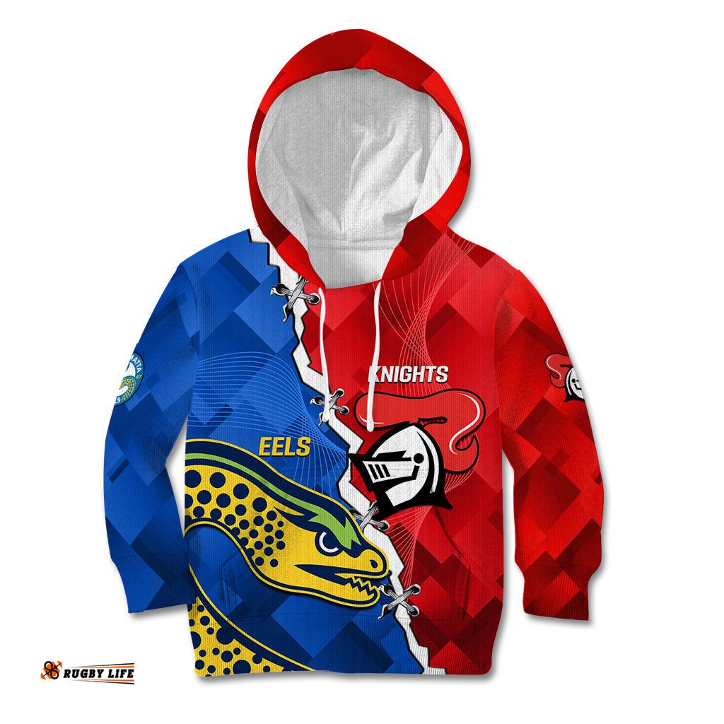 Personalised Eels and Knights Rugby Kid Hoodie Sporty Version