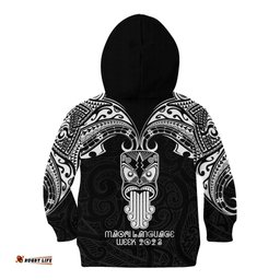 New Zealand Te Reo Maori Kid Hoodie Kia Kaha Maori Language Week Black Style