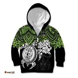 Custom Raiders Rugby Kid Hoodie Canberra Hibiscus and Turtle With Polynesian Pattern