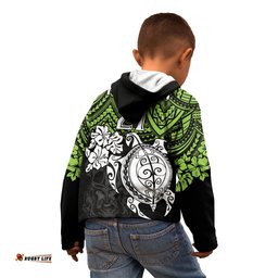 Custom Raiders Rugby Kid Hoodie Canberra Hibiscus and Turtle With Polynesian Pattern