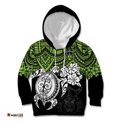 Custom Raiders Rugby Kid Hoodie Canberra Hibiscus and Turtle With Polynesian Pattern
