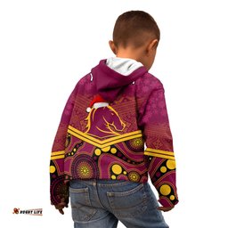 Custom Brisbane Broncos Rugby Christmas Kid Hoodie Merry Xmas Mix Aboriginal Art