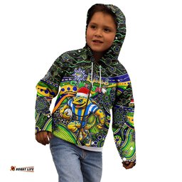 Merry Christmas Eels Kid Hoodie Aboriginal Santa Rugby Mascot Parramatta