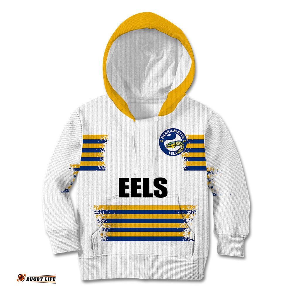 Custom Personalised And Number EELS NRL Kid Hoodie Simple White Style
