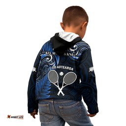 New Zealand Tiki Tennis Kid Hoodie 2024 Aotearoa Tenehi Maori Silver Fern Blue