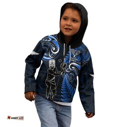 New Zealand Tiki Tennis Kid Hoodie 2024 Aotearoa Tenehi Maori Silver Fern Blue