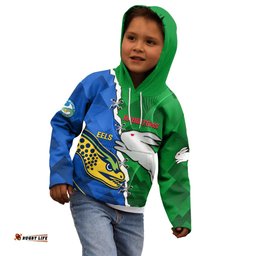 Custom Personalised Rabbitohs Mix Eels Rugby Kid Hoodie Souths And Parra Sporty Style