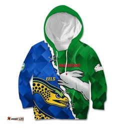 Custom Personalised Rabbitohs Mix Eels Rugby Kid Hoodie Souths And Parra Sporty Style