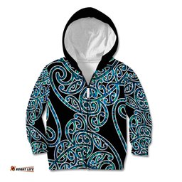 New Zealand Kid Hoodie Maori Pattern Papua Shell