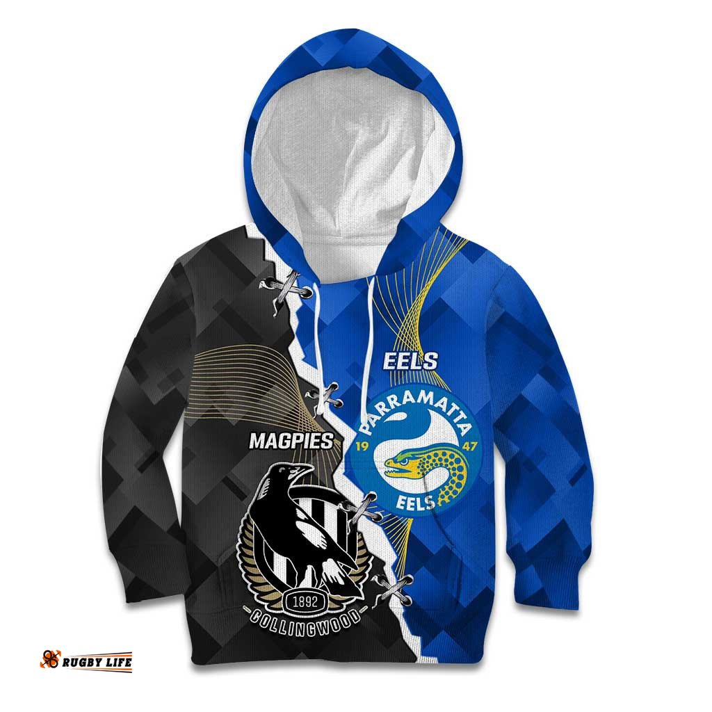 Custom Magpies Football And Eels Rugby Kid Hoodie Dynamic Style