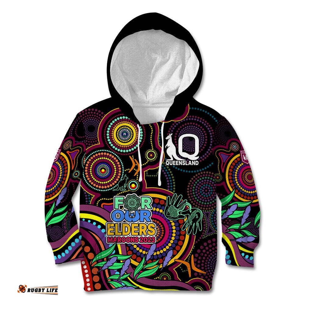 NAIDOC Maroon Rugby Kid Hoodie Queensland Indigenous Tribal