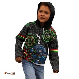 Custom NRL Panthers Kid Hoodie Indigenous Penrith Dynamic Black Version