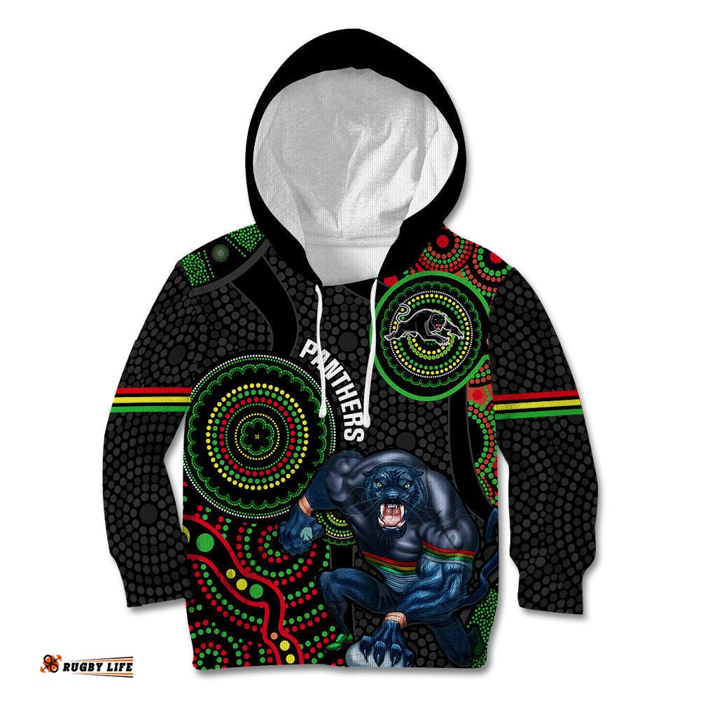 Custom NRL Panthers Kid Hoodie Indigenous Penrith Dynamic Black Version