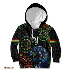 Custom NRL Panthers Kid Hoodie Indigenous Penrith Dynamic Black Version