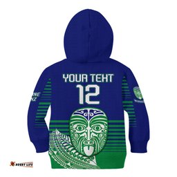 Custom Warriors New Zealand Rugby Kid Hoodie Maori Face Ta Moko Simple Style