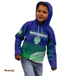Custom Warriors New Zealand Rugby Kid Hoodie Maori Face Ta Moko Simple Style