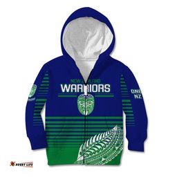 Custom Warriors New Zealand Rugby Kid Hoodie Maori Face Ta Moko Simple Style