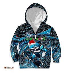 Merry Christmas Sharks Kid Hoodie Aboriginal Santa Rugby Mascot Cronulla Sutherland