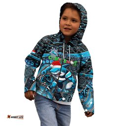 Merry Christmas Sharks Kid Hoodie Aboriginal Santa Rugby Mascot Cronulla Sutherland