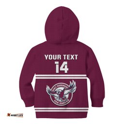Personalised Sea Eagles Rugby Kid Hoodie Manly Warringah Maroon Sporty Style