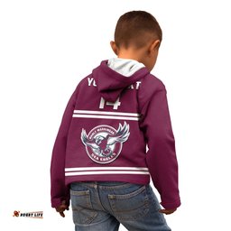 Personalised Sea Eagles Rugby Kid Hoodie Manly Warringah Maroon Sporty Style