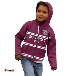 Personalised Sea Eagles Rugby Kid Hoodie Manly Warringah Maroon Sporty Style