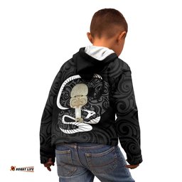 Black New Zealand Eel Kid Hoodie Aotearoa Maori Tuna With Kotiate Weapon